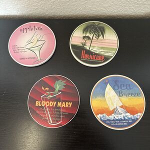 Set of 4 coasters with drink recipes Stoneware Cork Backing Vintage Taiwan